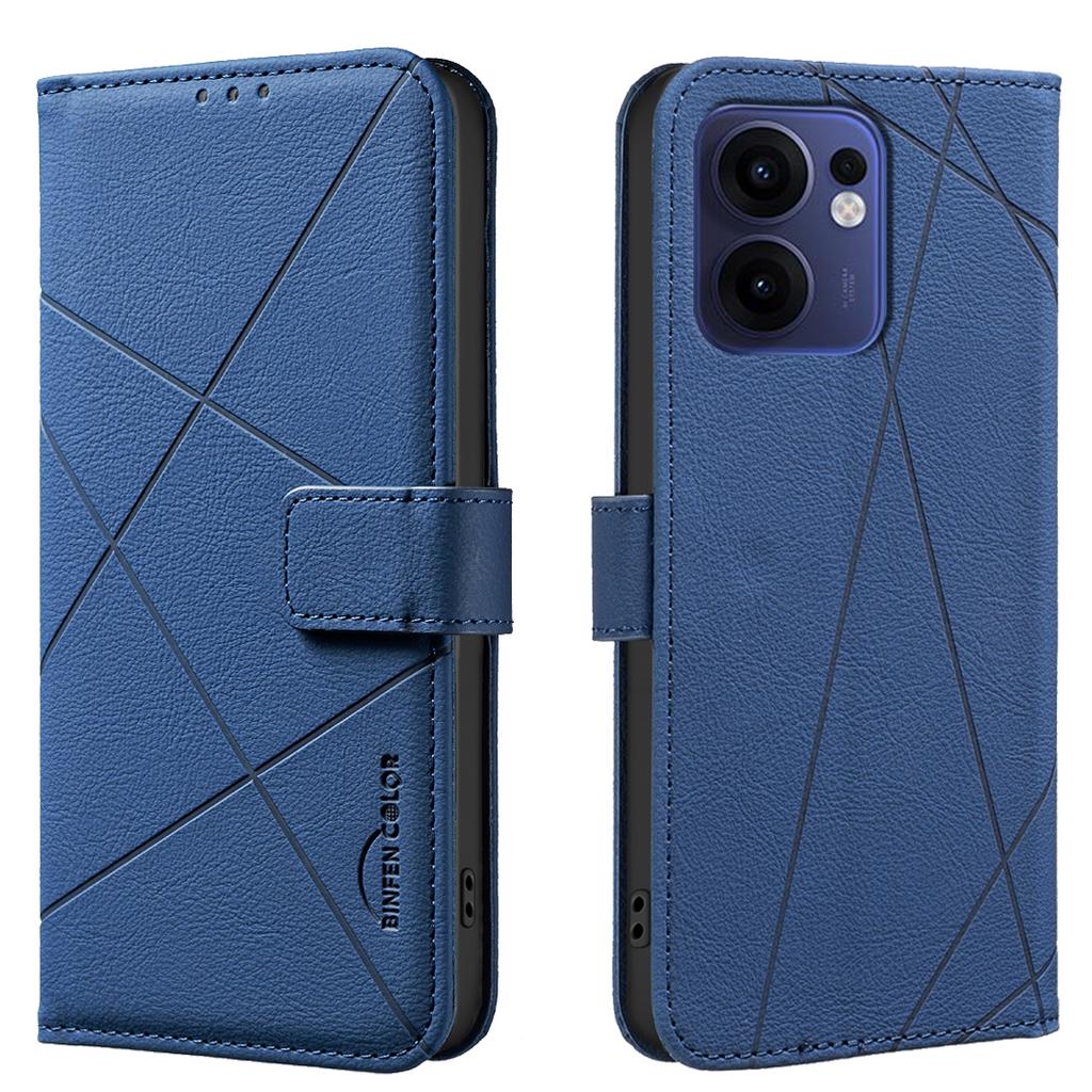 For Oppo Reno13 F 5G Case BINFEN COLOR BF35 Geometry Imprinted Leather Phone Cover RFID Blocking Wallet Stand