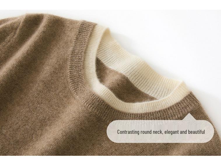 Women's Stylish Color-Block Cashmere Round-Neck Slimming Sweater - Versatile Two-Piece Look