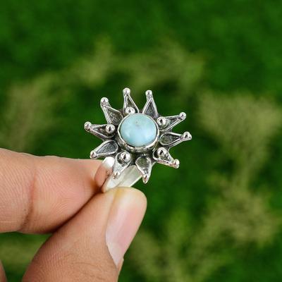 Mothers Day Sale 925 Silver Larimar Stone Flower Sister Engagement Promise Ring