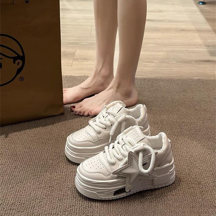 Leather Pink Chunky Sneakers Platform Lace-up Thick Sole Casual Shoes Women  Slip On Fashion Outdoors Walking Shoes