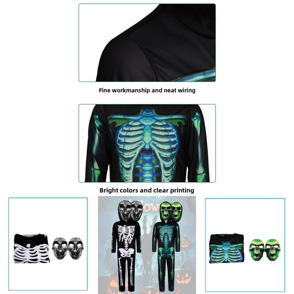 Halloween Doubleheaded Skull Cosplay Costume For Kids Kids Stage Performance Horror Makeup Outfit