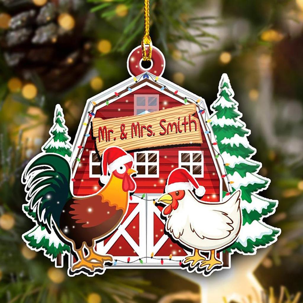 Christmas Chicken Ornament Acrylic Animal Hanging Pendant for Christmas Tree Car Keyring Decoration 2024 New Year Gift