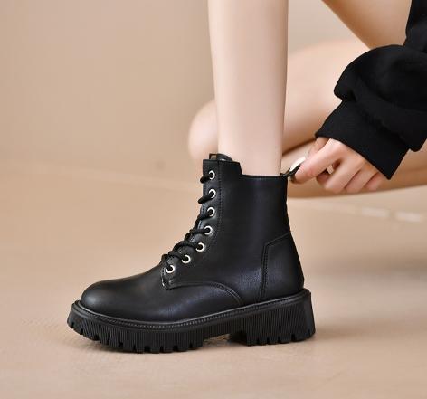 Women Platform Boots Short Plush Solid Color Lace Up Side Zipper Ankle Boots Winter Women Shoes 2026 Large Size 42 Ladies' Shoes