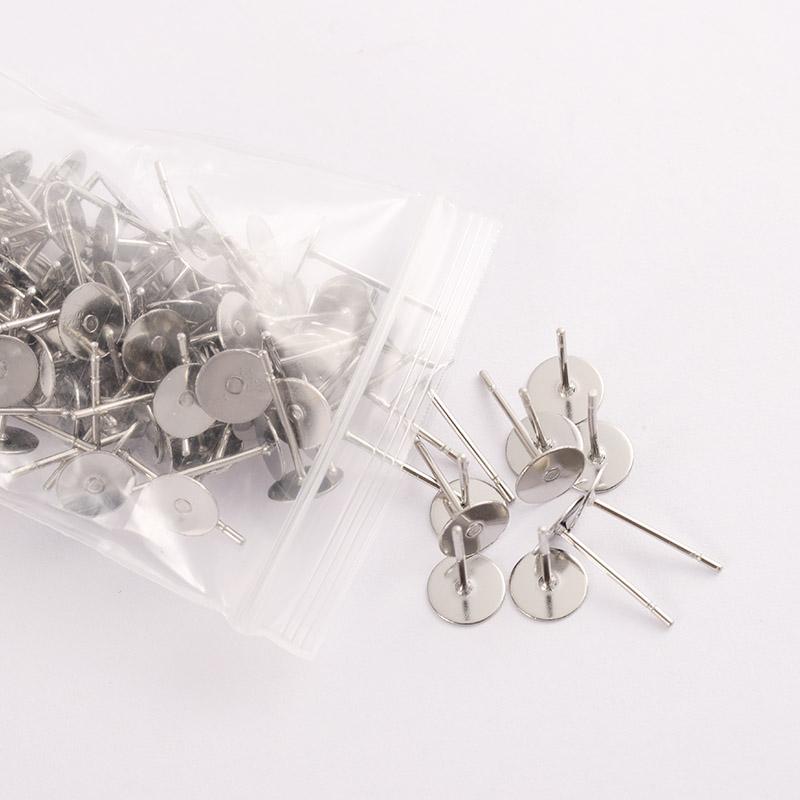 100pcs/lot Stainless Steel Blank Post Earring Studs Pins Steel Flat Round Tray Base for Earring Jewelry Findings Supplies DIY