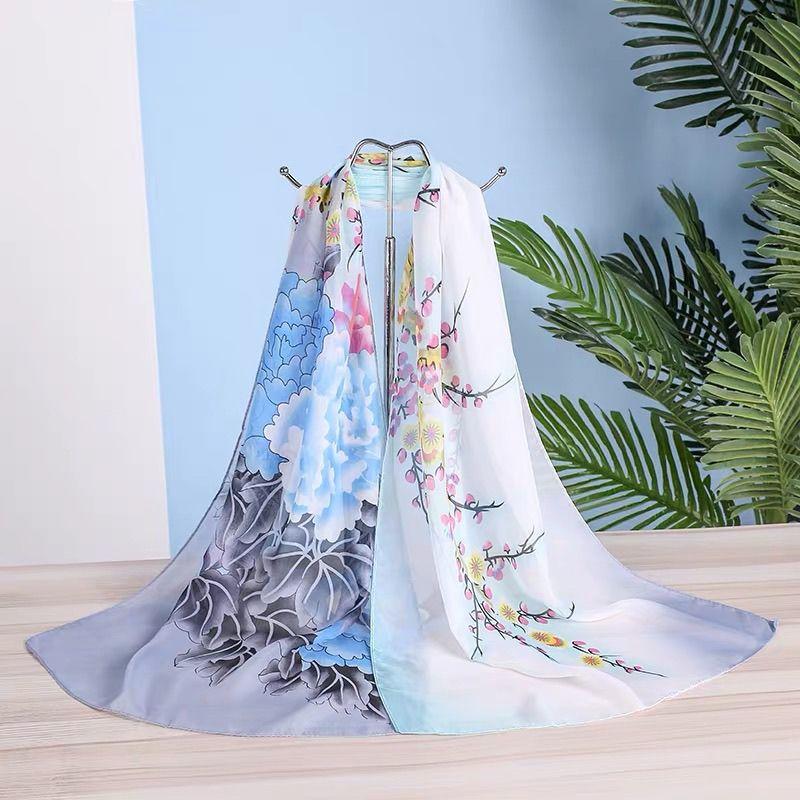 Summer Chiffon Scarves Women's Long Printed Scarves Versatile Decorative Thin Sun Protection Headscarves