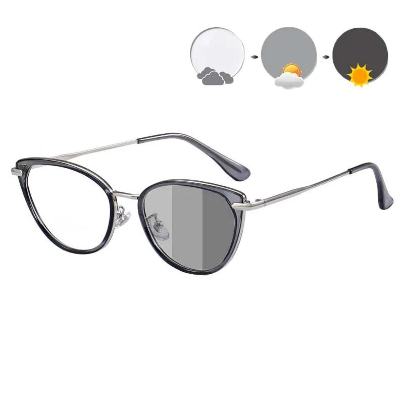 Women Luxury Pochromic Myopia Glasses Fashion Unisex Cat Eye Anti-UV Near Sight Eyeglasses Men Vintage Minus Diopter Eyewear