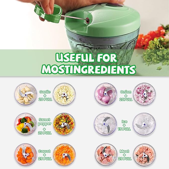 Manual Vegetable and Fruit Chopper 900ml Capacity 5 Stainless Steel Blades Compact Design Household Food Processor
