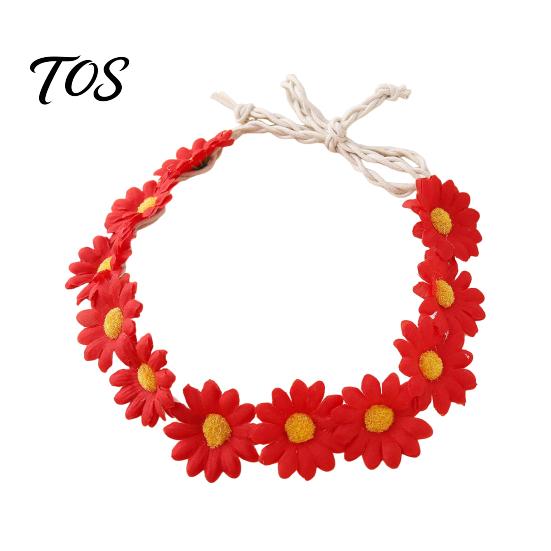 Cute Macaron Color Flower Crown Daisy/Sunflower Wreath Headband for Women Girls, Adjustable Floral Fabric Daisy Headpiece Beach Vacation Wedding