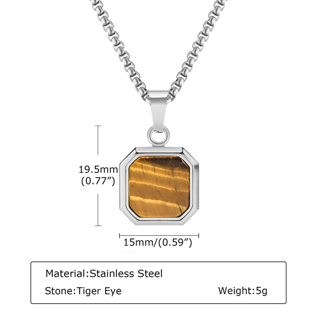 Brauner Tigerauge Stein Halskette für Männer, Natürlicher Stein Quadratisch Edelstahl Halskette, Weihnachts- Jubiläums Schmuck Geschenk