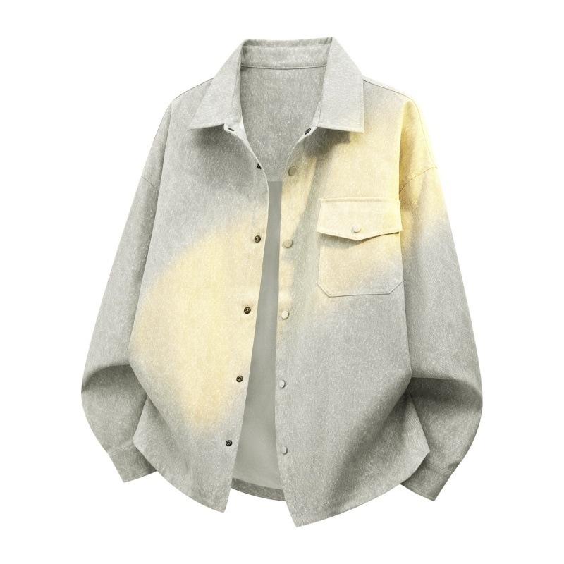Men's Light Gray Oversized Button-Up Shacket, Casual Shirt Jacket with Chest Pocket, Streetwear Style for Daily Wear