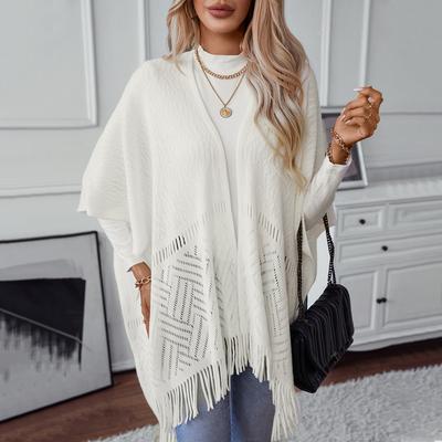 Autumn and Winter Women Solid Color Loose Bat Sleeve Cross Border Cloak Cardigan Knitwear V-Neck Sweater