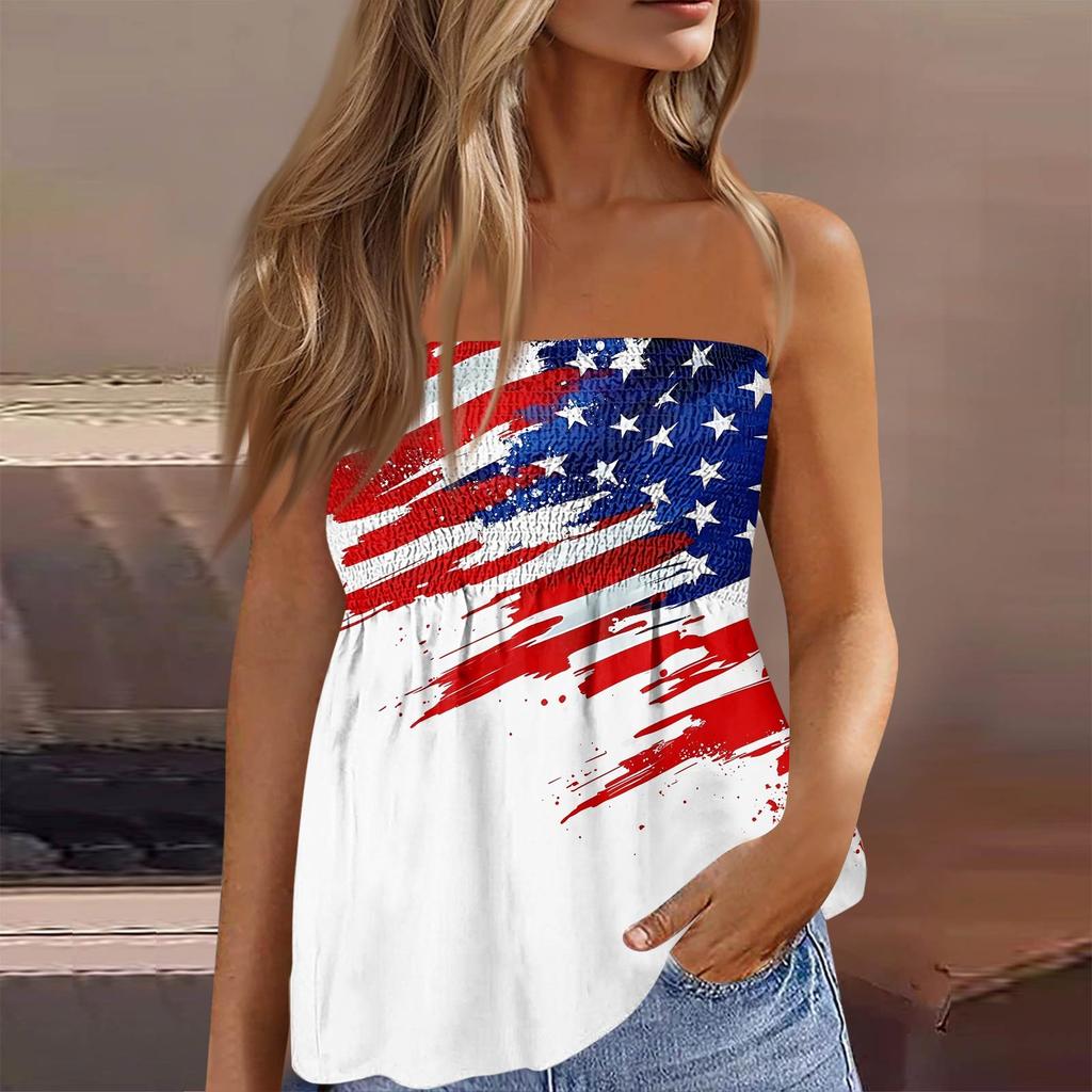 Summer Tube Tops For Women,Cute Sexy Off Shoulder Print Sleeveless T-Shirt