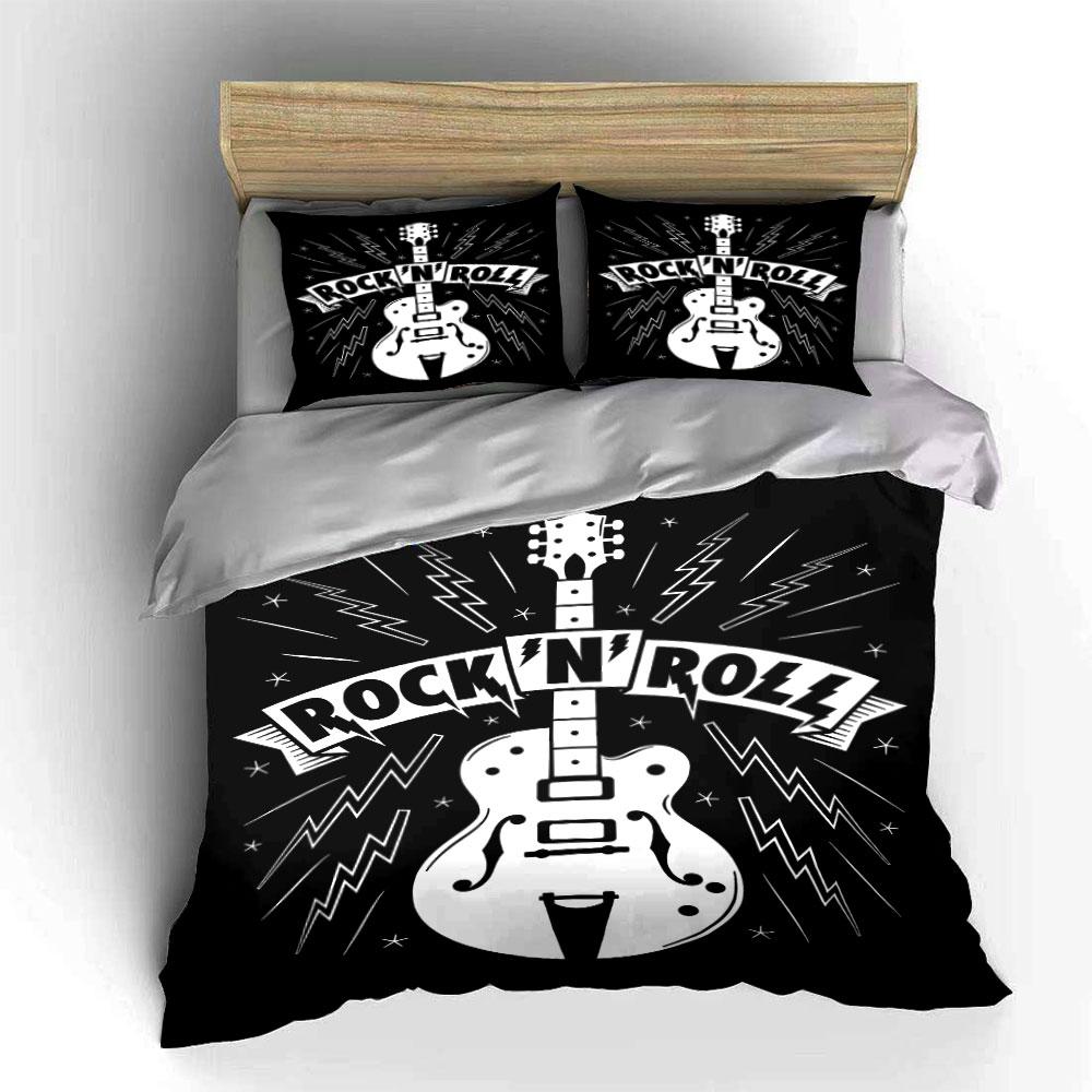 Rock 'N' Roll Guitar Pattern Bedding Duvet Cover Set Duvet Cover Pillowcases (1 * Duvet Cover 2 * Pillowcases, without duvet insert)