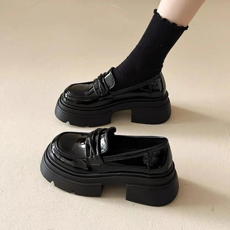 New Pumps Women Slip On Hoof High Heels Round Toe Oxford Shoes for Women Solid Leather Platform Shoes Woman