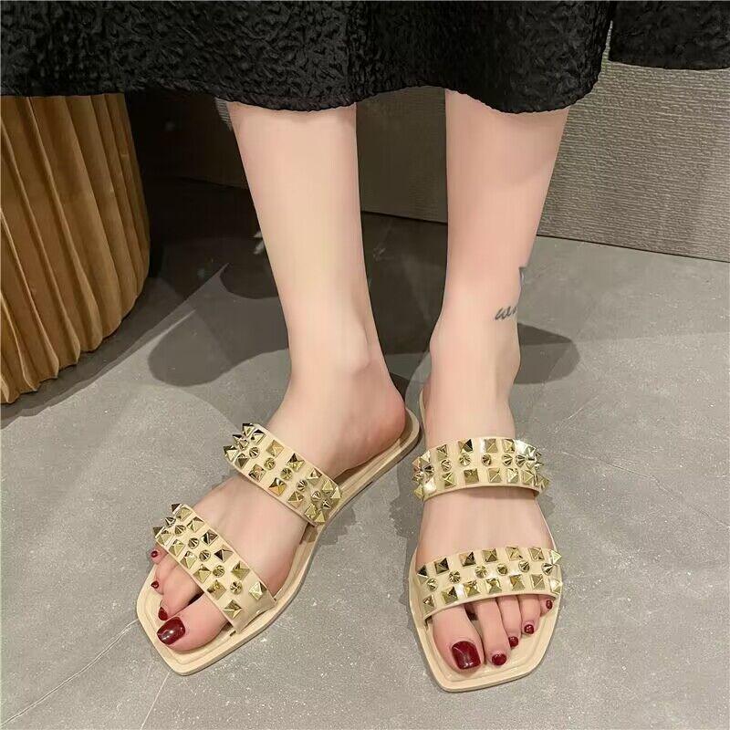 French temperament willow nails high sense women's cool slippers 2025 summer new wear versatile word with sandals women