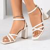 Fashion Summer New Anckle Wrap High Heel Sandal Women Fashion Pu Leather Thick Sole Sandals Woman Wedding Party Cross Strap Sandal Mujer