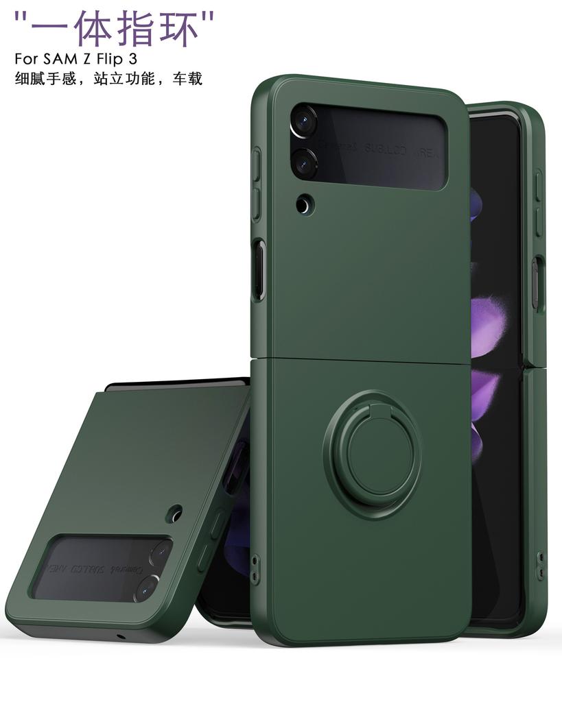 ZFlip3 Folding Screen Mobile Phone Case, Ring Bracket, Imitation Liquid Silicone Integrated Case Zflip4 Anti-skid and Anti-fingerprint.