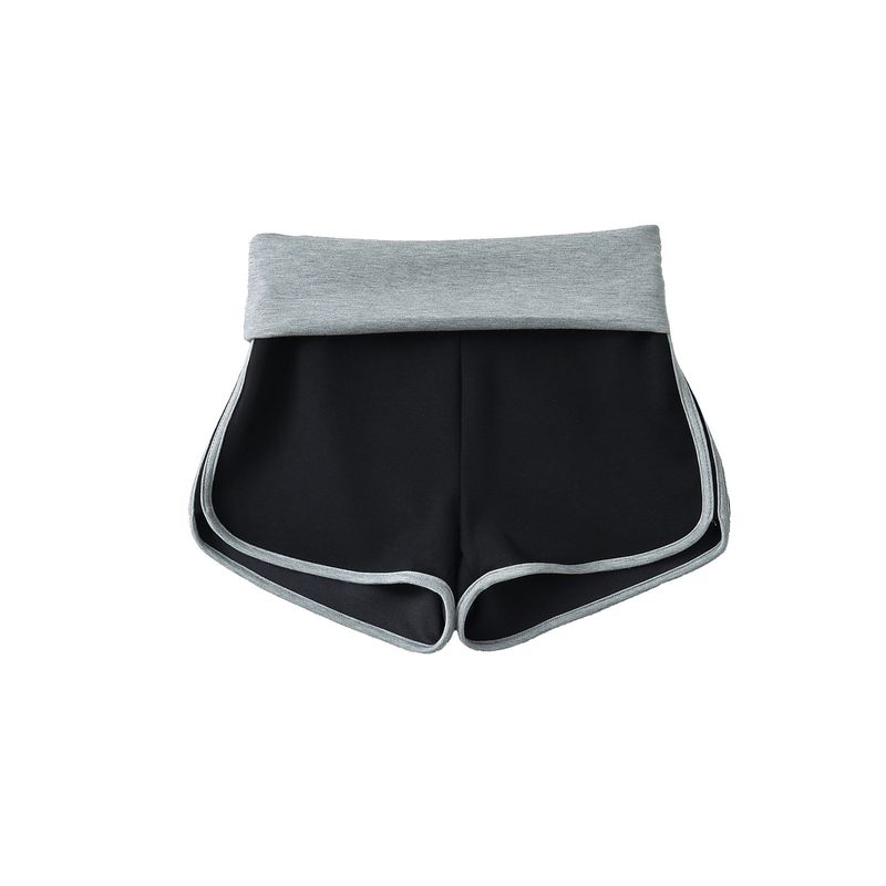 

Contrast Color Flip-Up Low-Waist Shorts That Make Legs Look Longer, Sexy Slim-Fit Hip-Hugging Color-Blocked Sports Casual Shorts for Women in Summer Gray and Black S