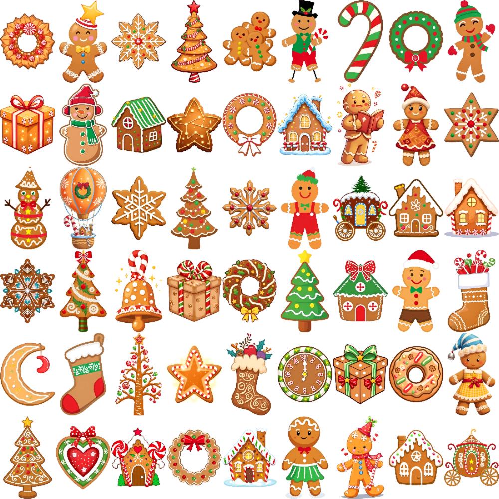 54pcs Temporary Tattoo Christmas Tree Waterproof Long-lasting Body Stickers Candy Cane Gingerbread Man For Adults