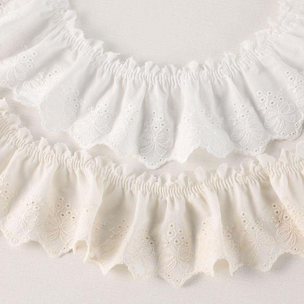 Clothing Accessories White Ruffle Lace Trim Ruffle Design Cotton Lace Fabric Width 7cm Clothes Trimming