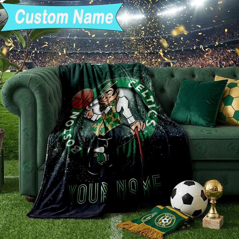 Custom Name Blanket Boston-Celtics Logo Blanket Bedding Blanket for Travel, Camping, Living Rooms, Offices, Sofas, Fan Christmas Gift