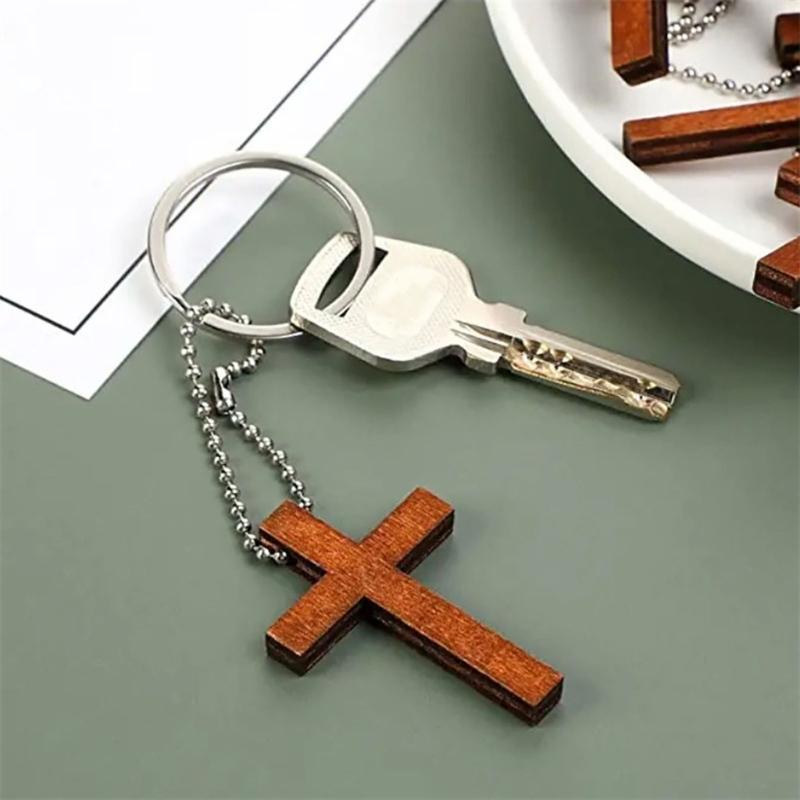 100Pcs Mini Wooden Crucifix Pendant With Beaded Chain For Keychain or Bag Charm Natural Wooden Jewelry Accessory