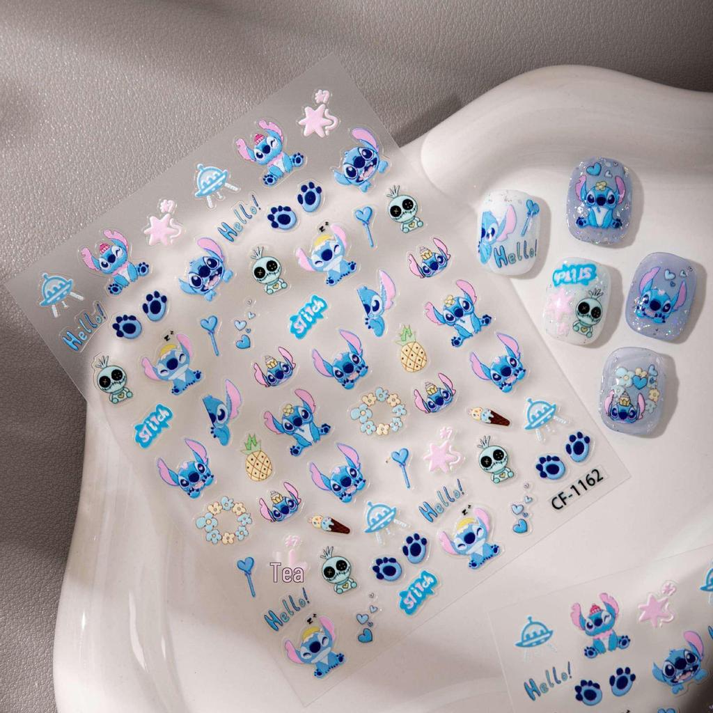 Cyansea Blue Starry Baby Stitch Nail Art Stickers - Cute Embossed Cartoon DIY Decor