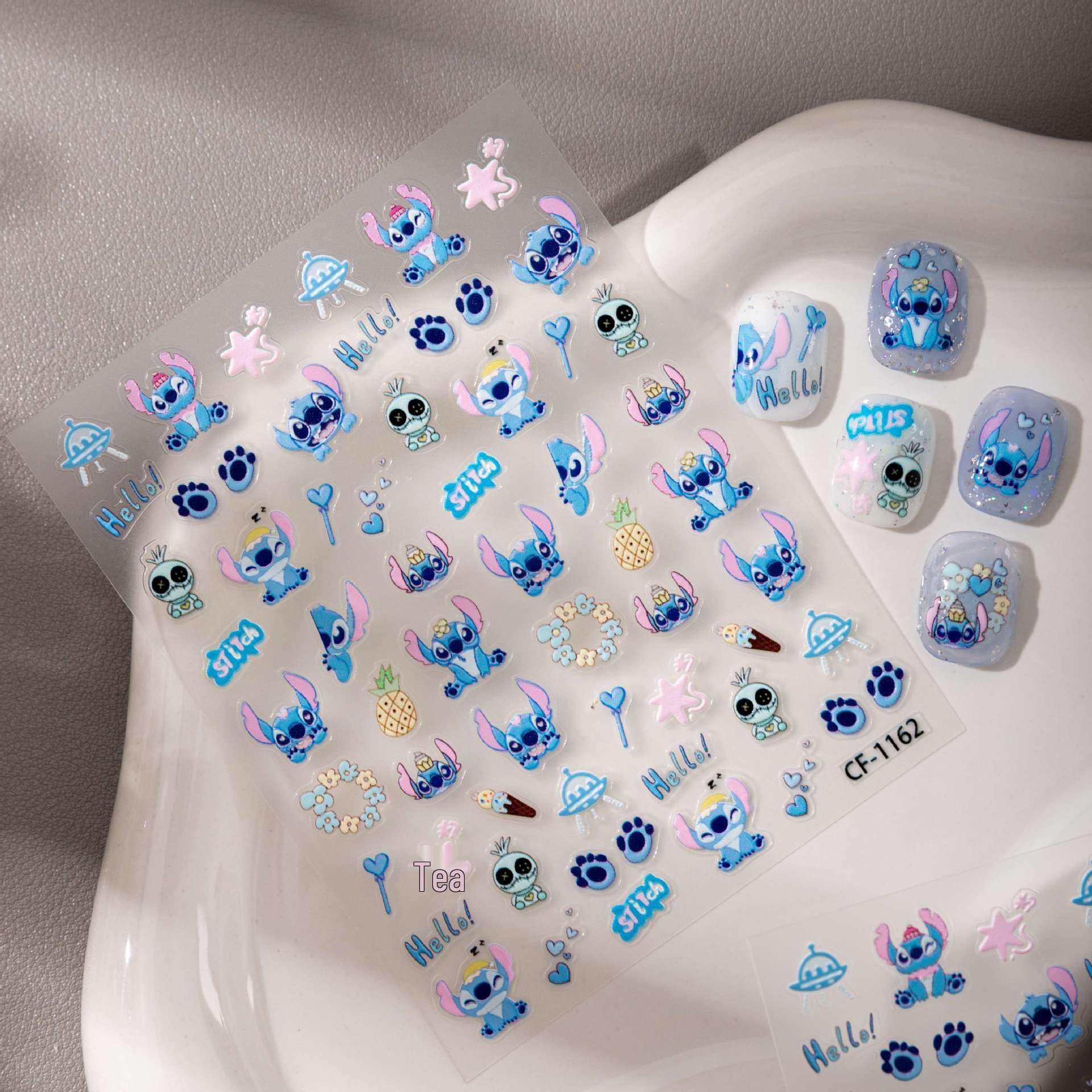 

Cyansea Blue Starry Baby Stitch Nail Art Stickers - Cute Embossed Cartoon DIY Decor CF-1162