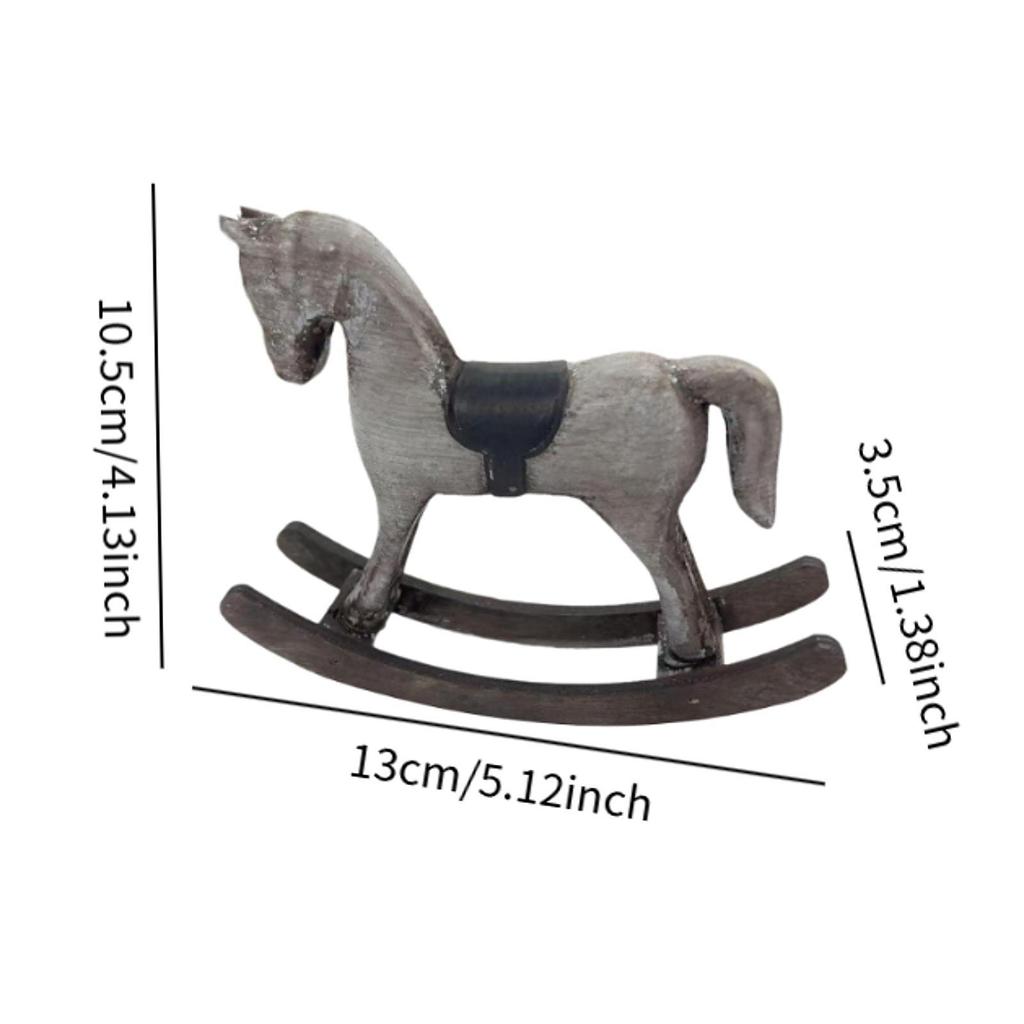 Rocking Horse Figurine Vintage Rustic Collection Retro Wooden Desktop Ornament for Cabinet Desk Office Bookshelf Entrance