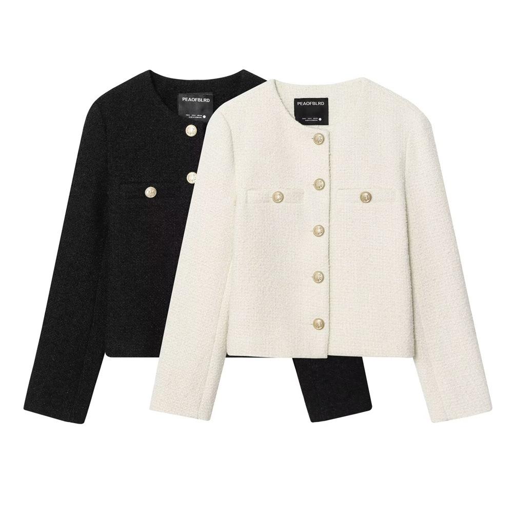 Autumn and Winter Women's Clothing New French Celebrity Temperament Design Sense Design Sense Retro Short Long-sleeved Jacket