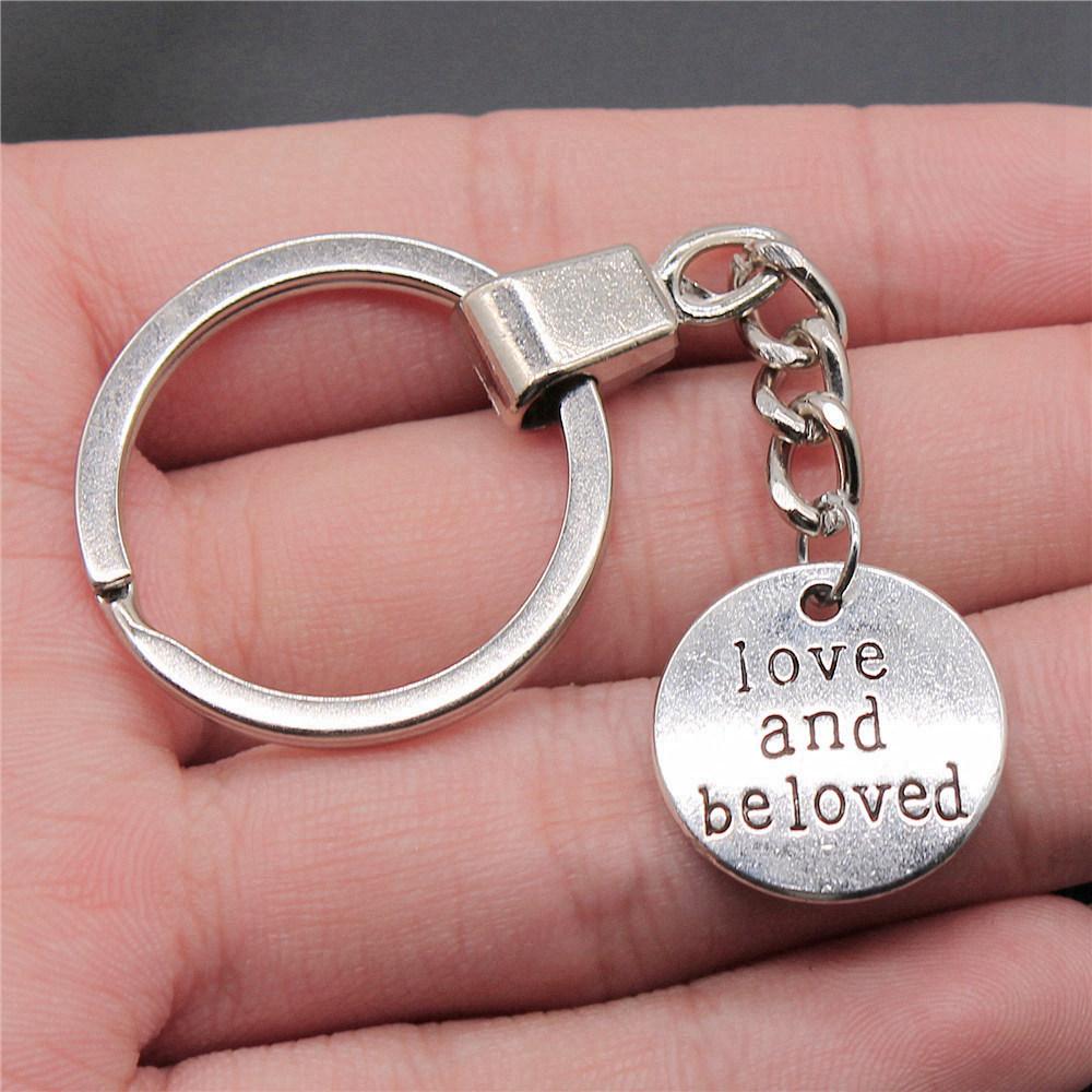 Encouragement Letter Om Yoga Tags Pendant Antique Bronze Metal Keychain with 30mm Ring for Family