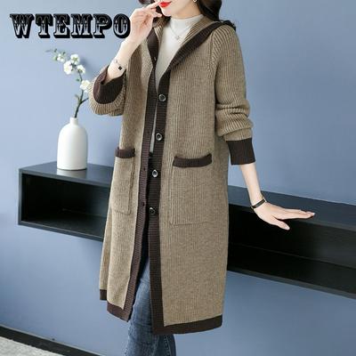 Gestrickte Strickjacke mit Kapuze für Damen, lockerer und dicker langer Pullovermantel, Overknee-Strickjacke für Damen