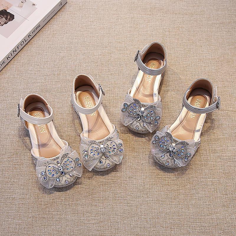 Bow High Heel Girls' Sandals: Summer Closed-Toe Crystal Princess Shoes 2025 - Soft Sole for Comfort