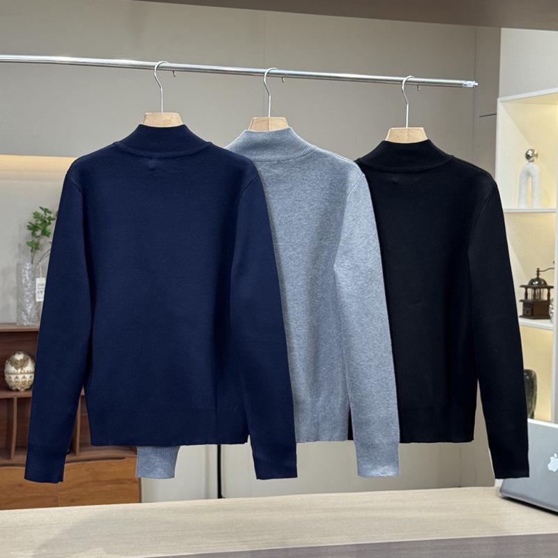 Men's Winter Half-High Collar Zipper Sweater with Embroidered Logo