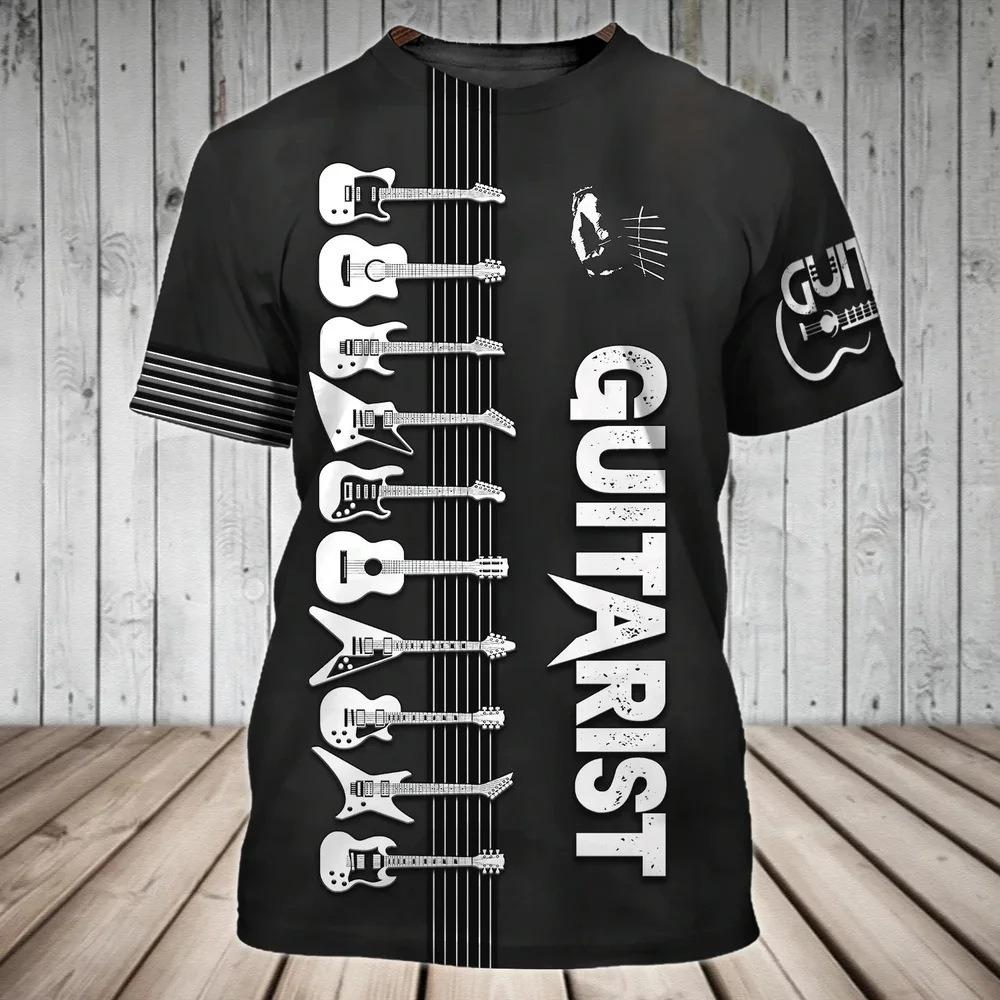 Personalized Guitar Pattern 3D Digital Print Men's Trendy Round Neck Short Sleeved T-shirt