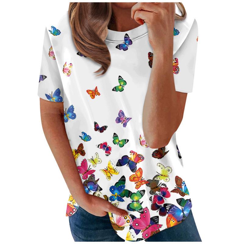 Blumenmuster 3D-Druck T-Shirts Damen Sommer Rundhals Kurzarm T-Shirt Y2k Harajuku Tees Streetwear Oberteil Damenbekleidung