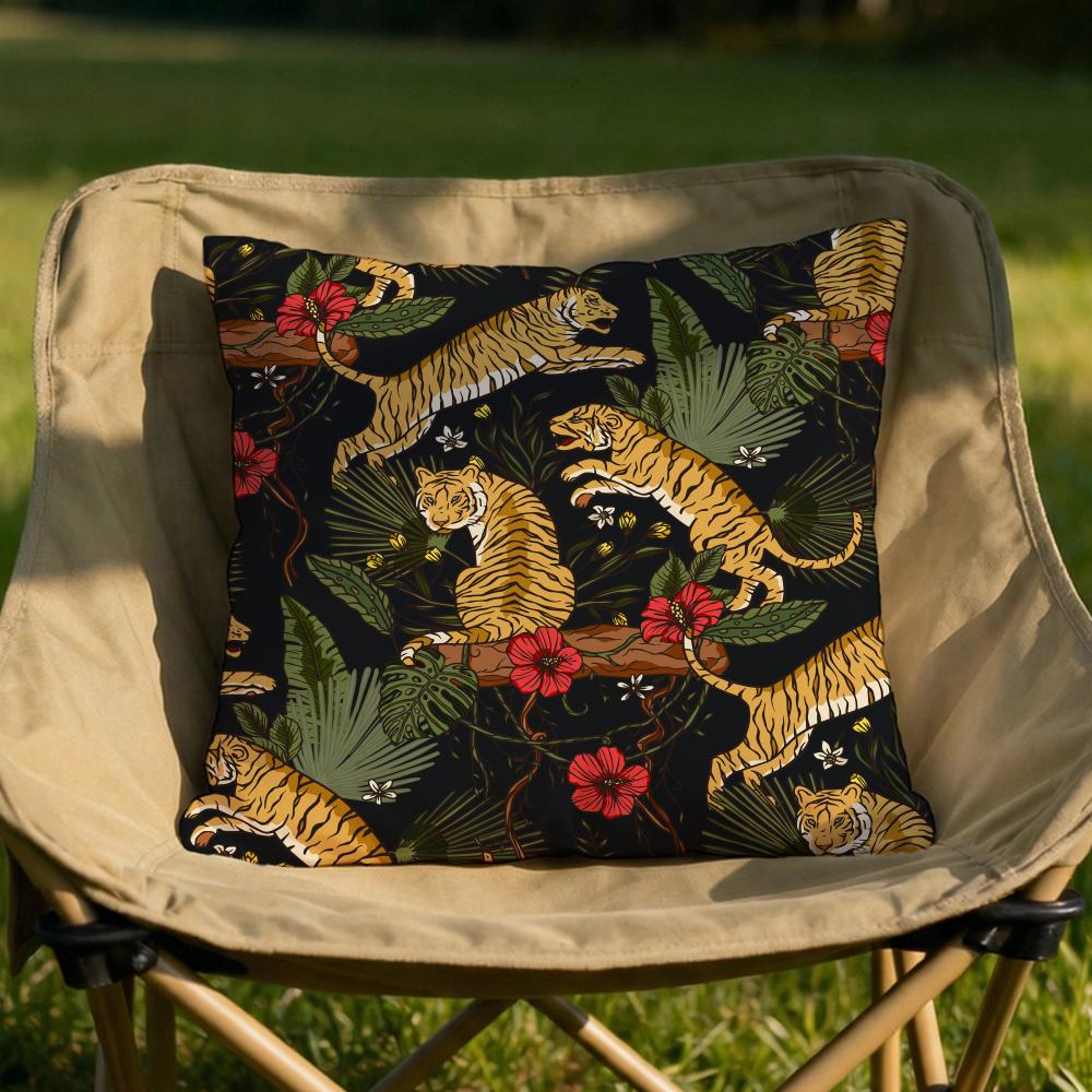 Tropical Tiger Pattern Cushion Cover Soft Reversible Durable Pillow Cover MultiScene Use for Home Car Daily Comfort