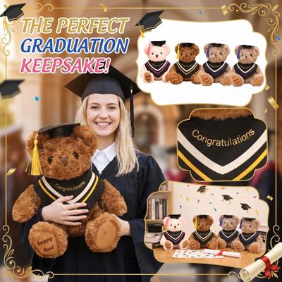 Plush Graduation Bear Toy Wearing Academic Cap and Gown with Embroidered Congratulations Message Soft Stuffed Animal Gift for Graduates