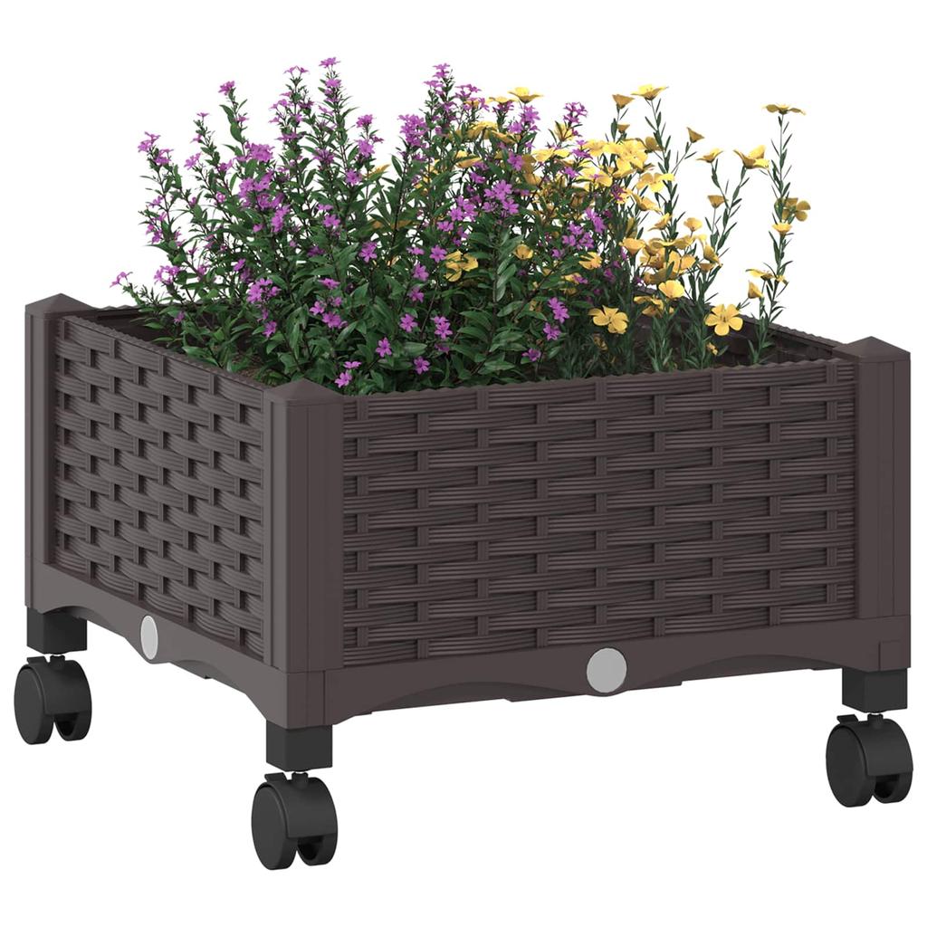 Garden Planter with Wheels Brown 40 x 40 x 29 cm PP
