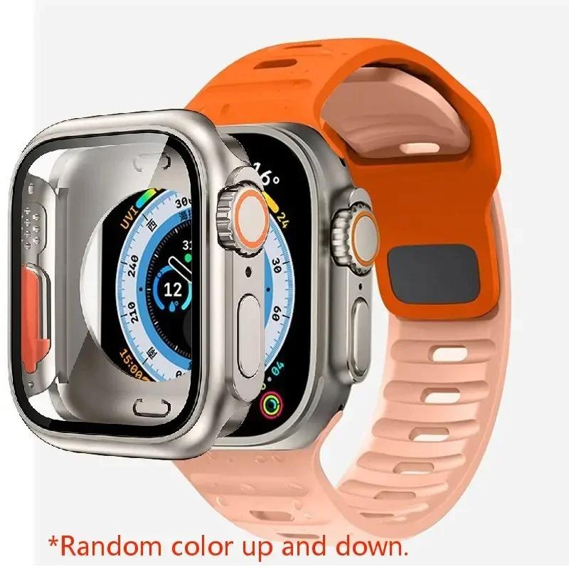 Case+Strap For Apple Watch Band 45mm 44mm 41 42 46mm Smart Silicone Bracelet Iwatch Series 5 6 Se 7 8 9 10 Change To Ultra Case