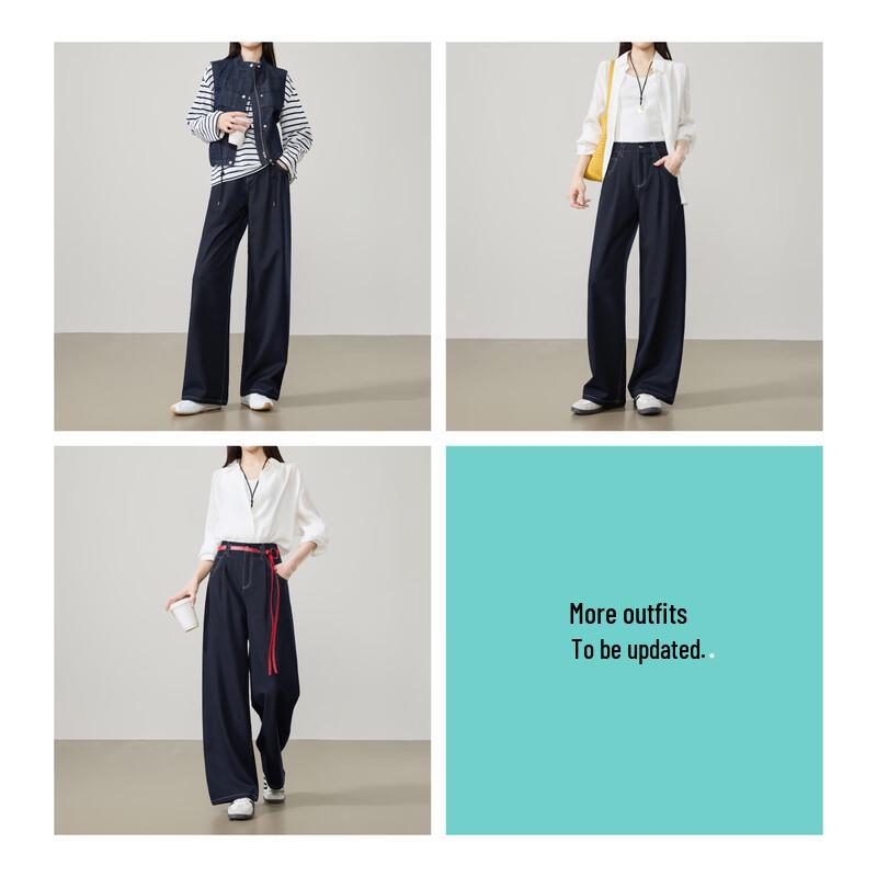 ESE-Y Women's Indigo Blue Faux Denim Wide-Leg Straight Pants