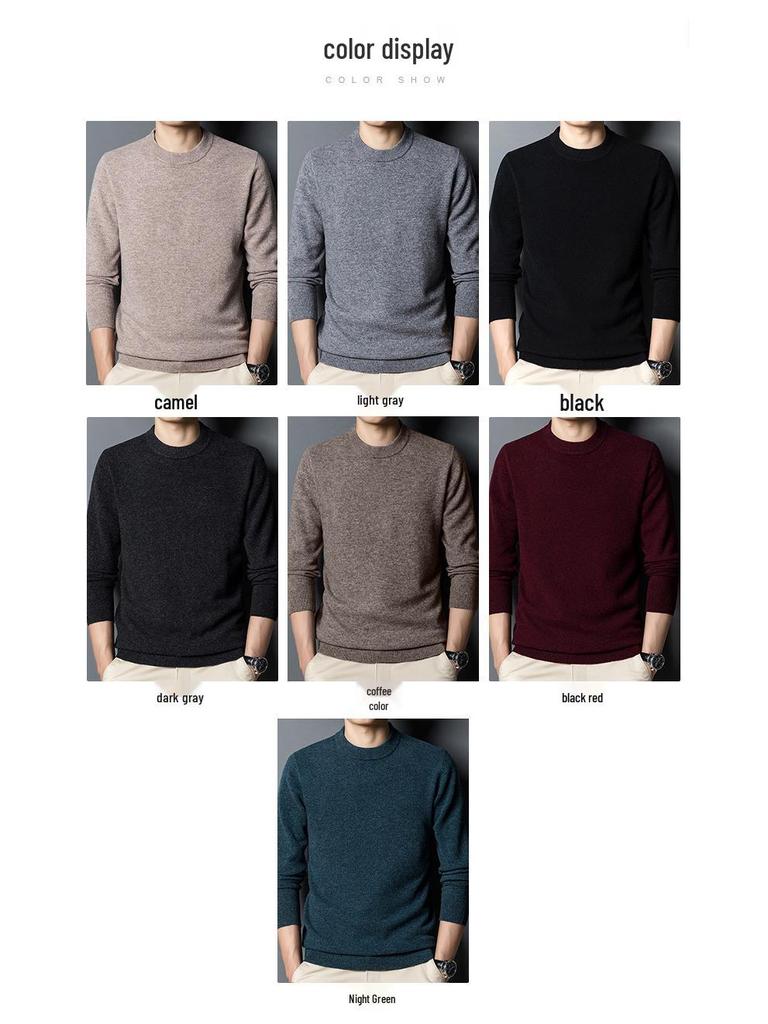Men's 2025 Autumn/Winter Pure Wool Round Neck Sweater - Solid Color Knit