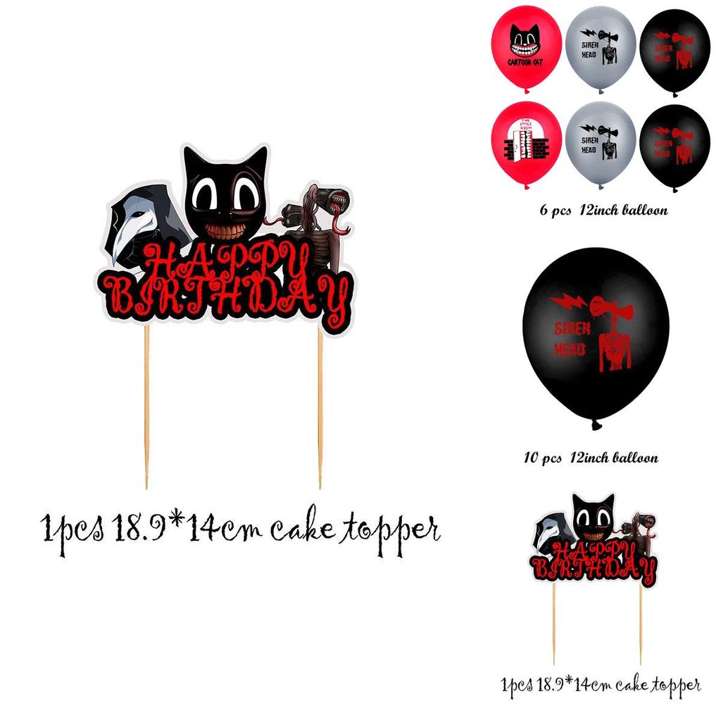 Strašidelný Siren Head Kreslená Kočka Horor Narozeninová Oslava Balón Banner Topper na Dort