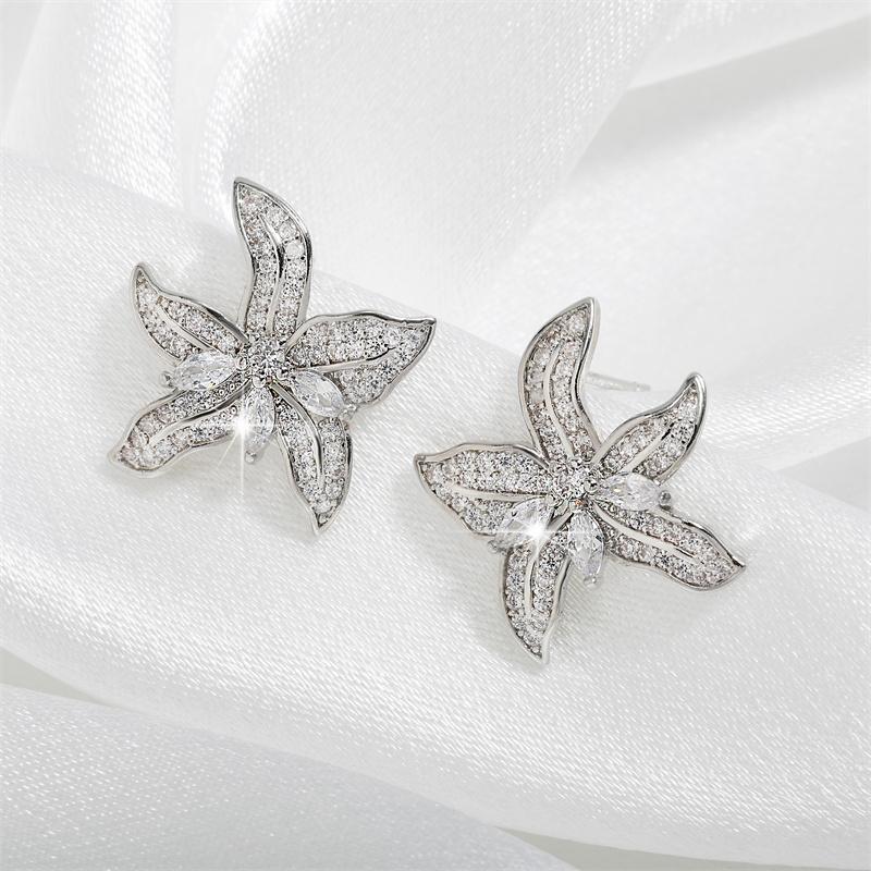 

ZAKOL Серебристый цвет Блестящие Крошечные Циркониевые Серьги-пусеты в форме Морской звезды и Лилии Роскошные Свадебные Циркониевые для Женщин белый