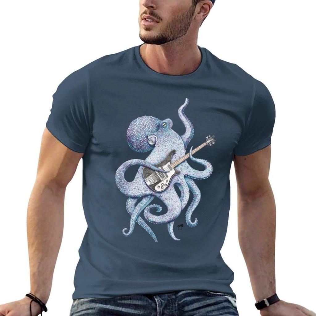 Sup The Bass Playing Octopus Blue On Black Tshirt Sun Protective Outdoor Tee Top