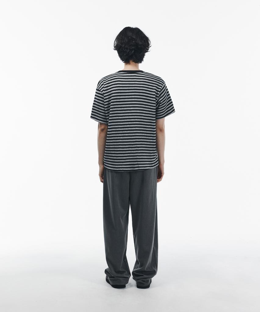 SIGNATURE Striped Henley Neck Short Sleeve T-Shirt [Black]