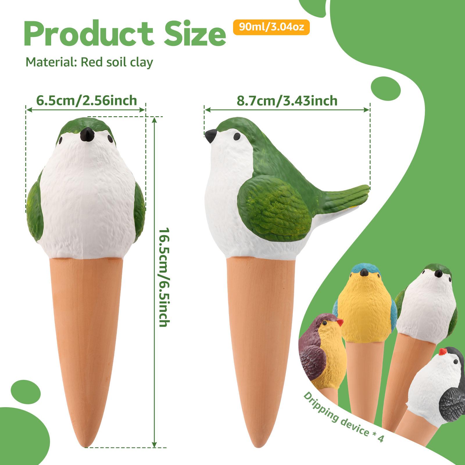 4Pcs 90ml Self Plant Watering Spike Red Clay Bird Shape Automatic Watering Globe Plant Waterer Stake Insert Device Garden Decor