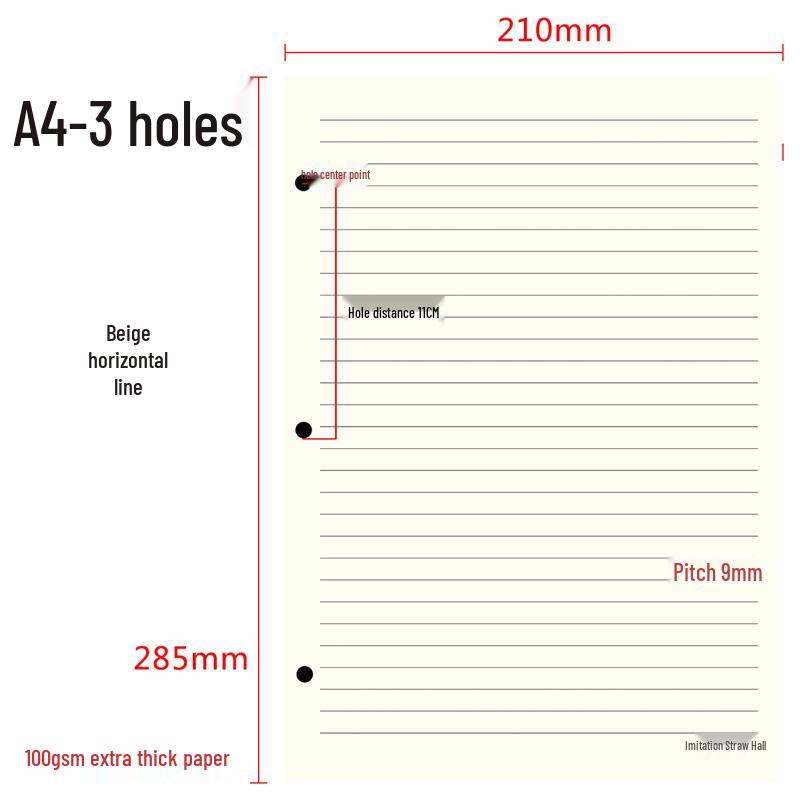 A4 Grid Kraft Paper Loose-Leaf Notebook with 30-Hole Refill - Retro Style