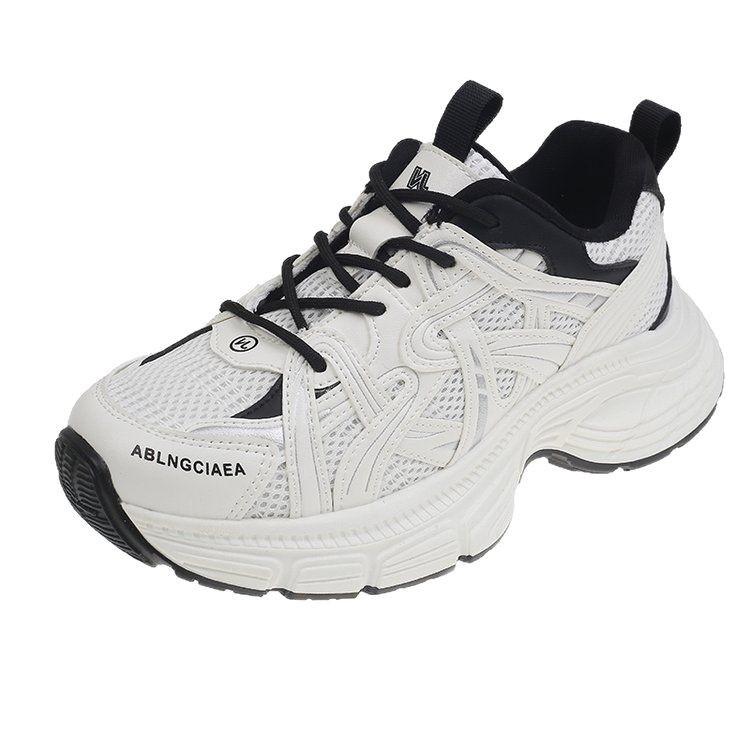 Leather mesh dad shoes women's 2025 spring new muffin thick sole comfortable versatile breathable casual sports shoes tide