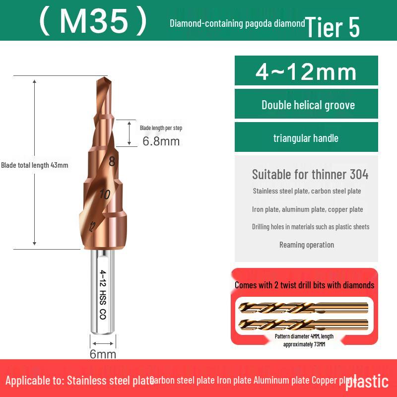 Cobalt-Stepped Twist Drill Bit for Hand Drills - Ideal for Steel & Stainless Steel